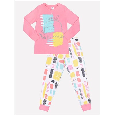 Пижама для девочки Crockid К 1532 тепло-розовый + цветные штрихи